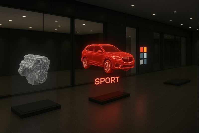 Automotive hologram showing a 3D car model