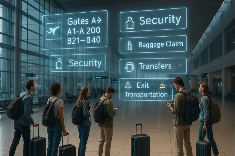 Airport or terminal using holographic signage