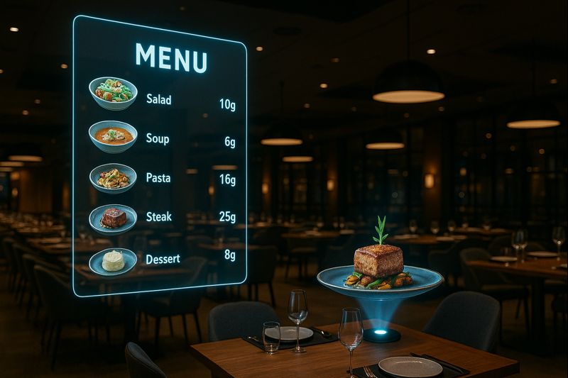 Hotel lobby hologram for menus or offers