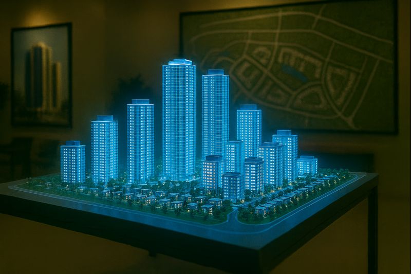 Real estate hologram model of a tower